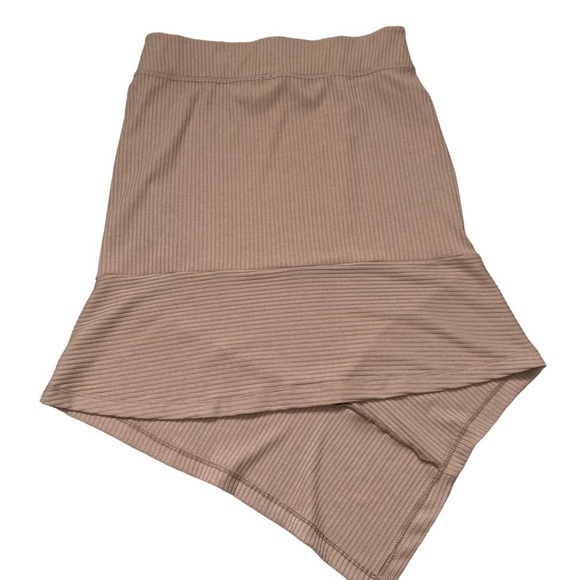 Fig Clothing Oma ribbed body con asymmetrical high low beige oatmeal color skirt - Picture 9 of 9